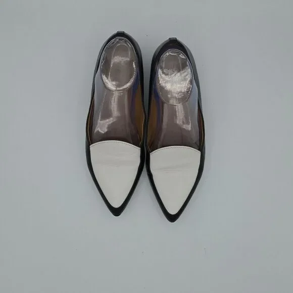 Everlane Women's Modern Point Flat Italian Leather Black and White Size 8 - Picture 4 of 8